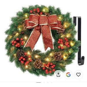 17" Christmas Wreath with 40 LED lights, Hanger/ Remote